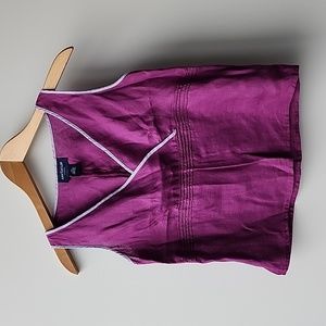 Vintage Ann Taylor Petites V Neck Cropped Linen Tank Top